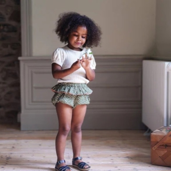 Green Polka Dot Ruffle Shorts - Picture 1 of 8